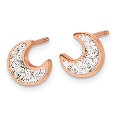 Chisel Stainless Steel Polished Rose IP-plated Preciosa Crystal Half Moon Post Earrings