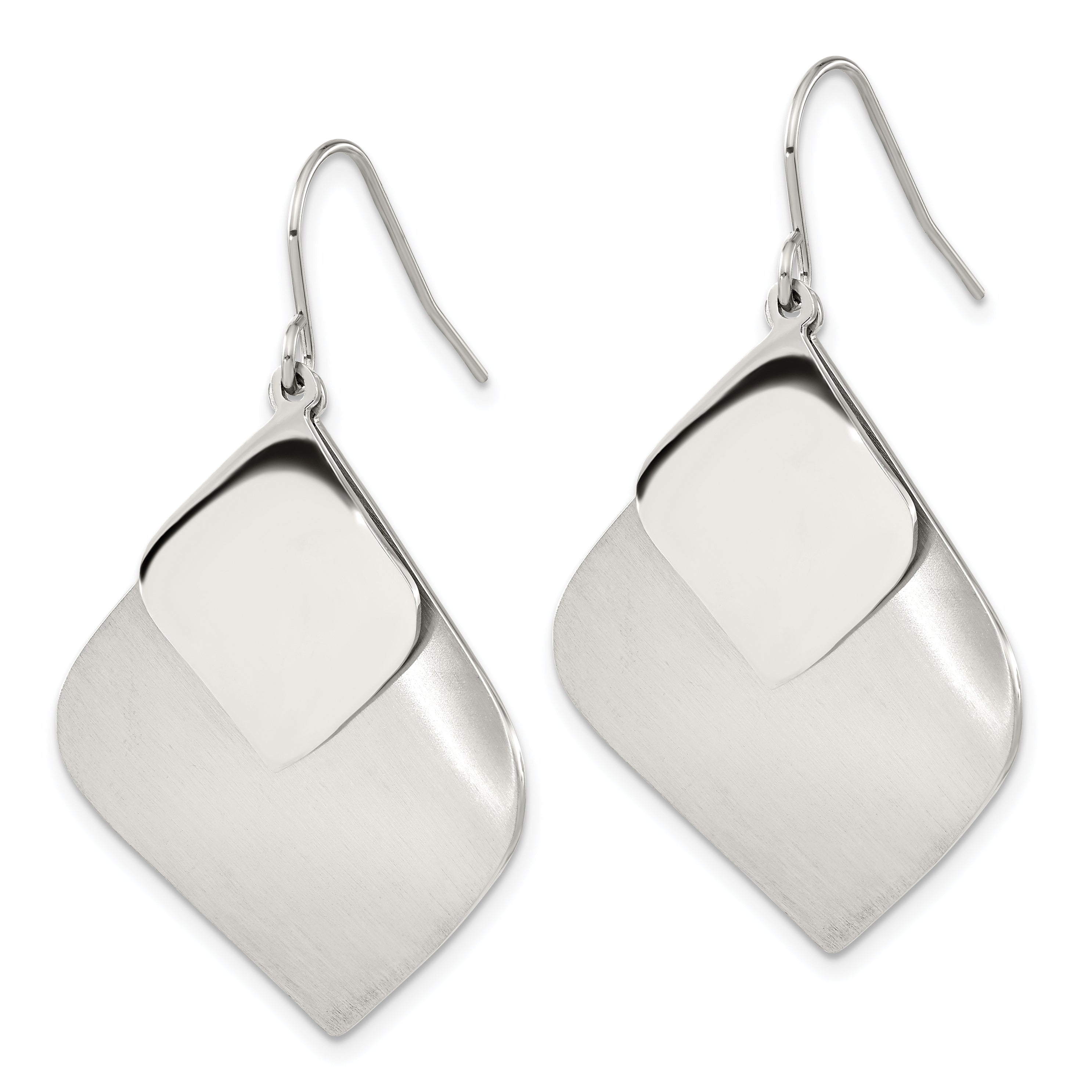 Chisel Stainless Steel Brushed and Polished Dangle Shepherd Hook Earrings