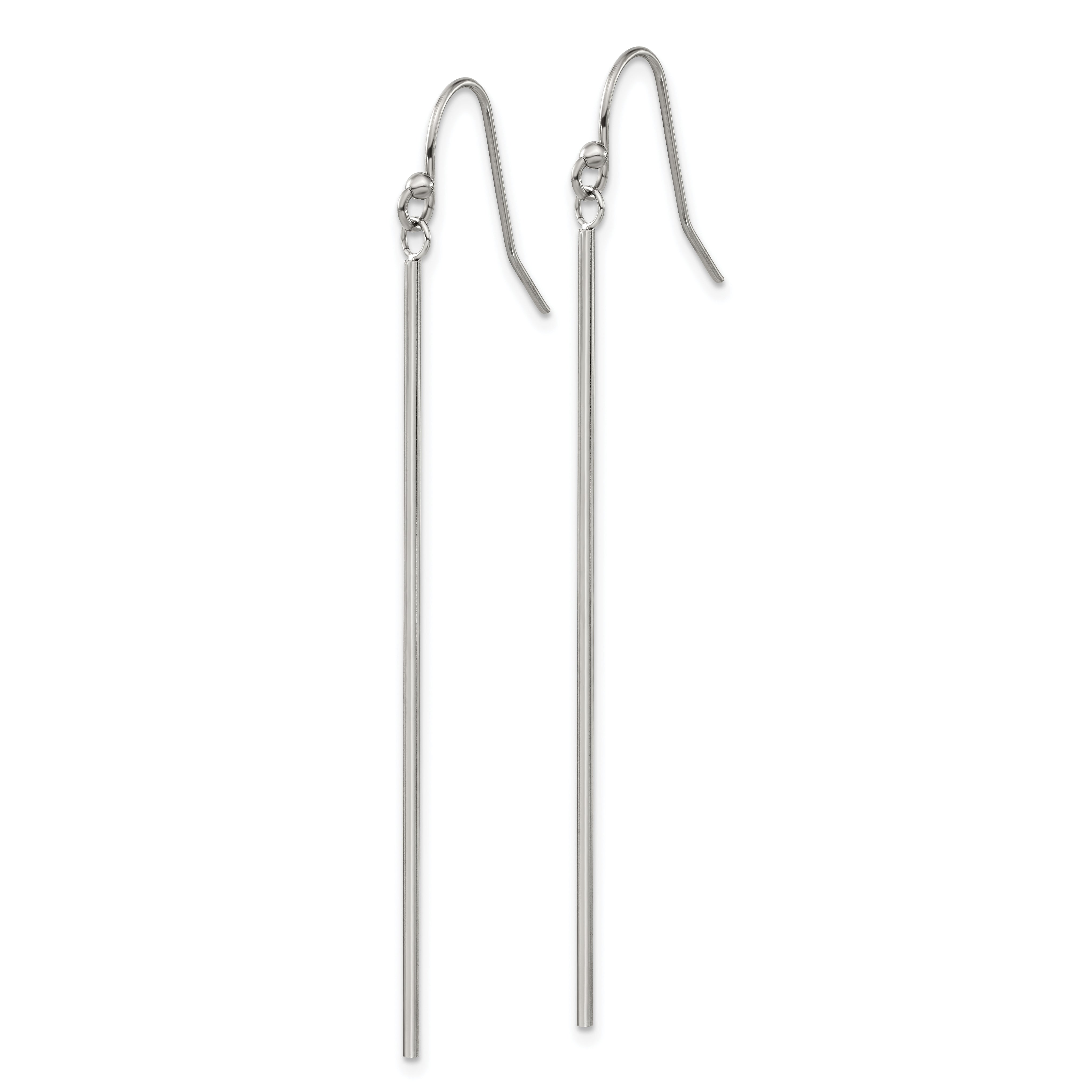 Chisel Stainless Steel Polished Bar Dangle Shepherd Hook Earrings