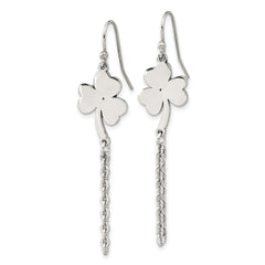 Chisel Stainless Steel Polished 4-Leaf Clover Dangle Shepherd Hook Earrings