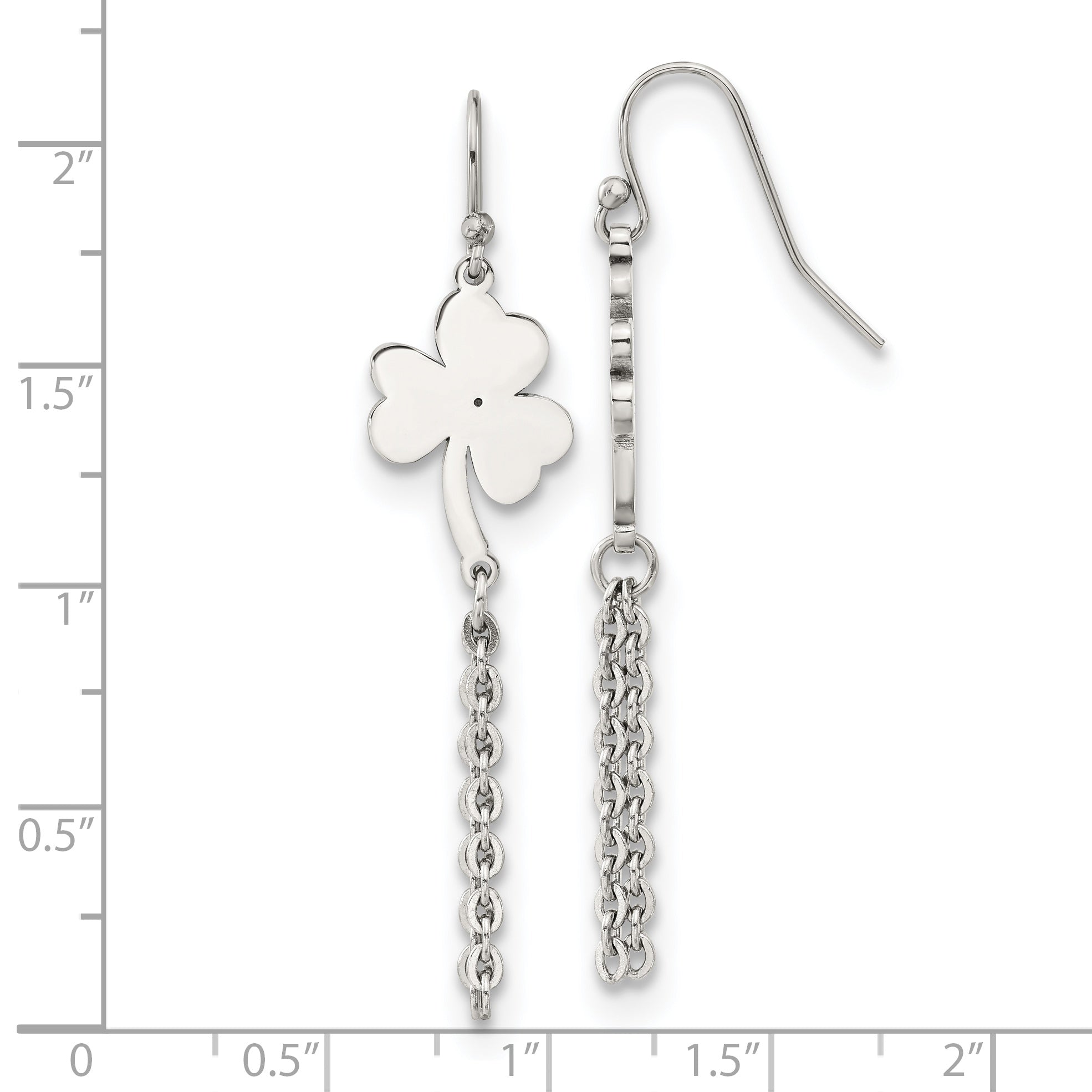 Chisel Stainless Steel Polished 4-Leaf Clover Dangle Shepherd Hook Earrings