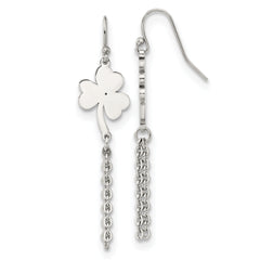 Chisel Stainless Steel Polished 4-Leaf Clover Dangle Shepherd Hook Earrings