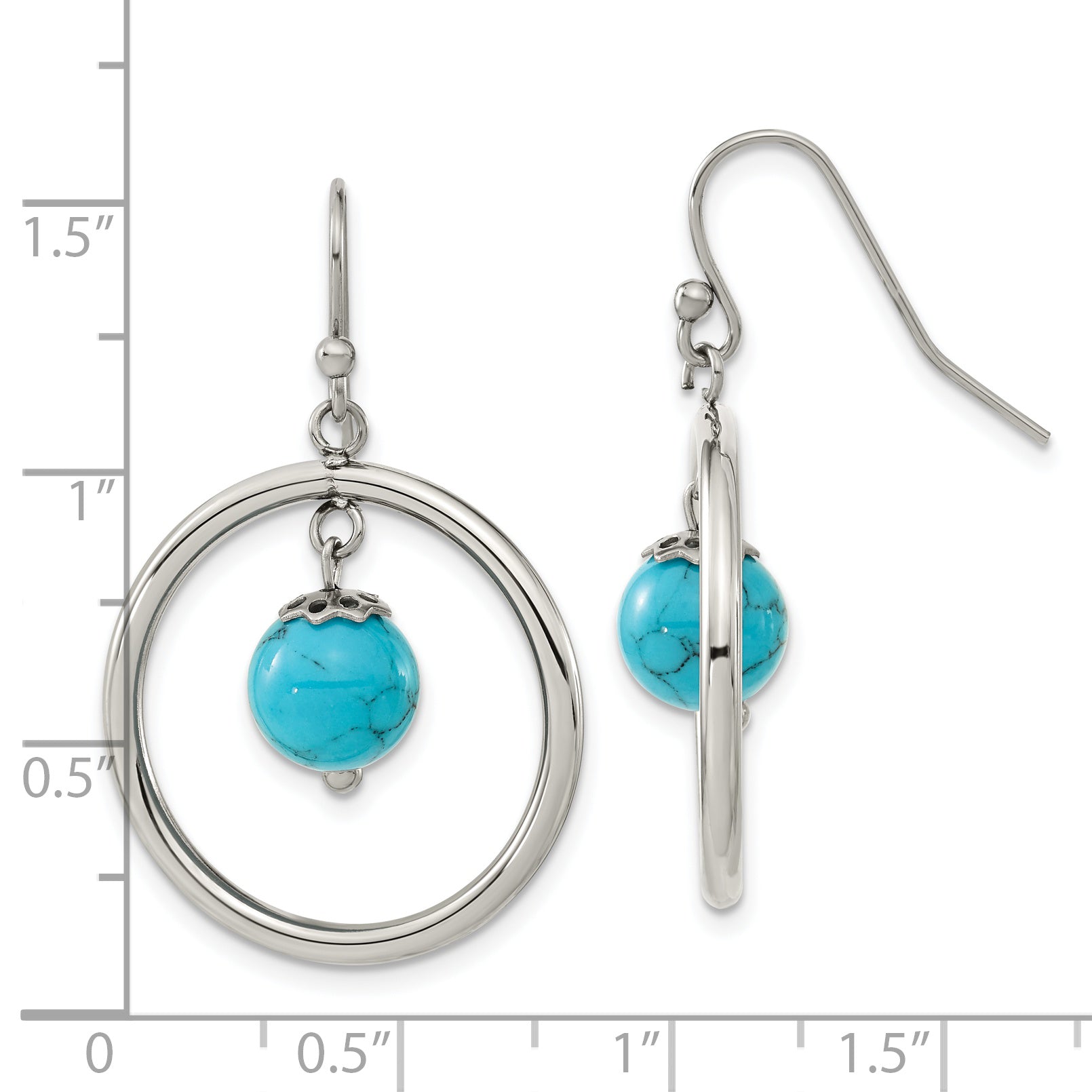 Chisel Stainless Steel Polished with Synthetic Turquoise Dangle Shepherd Hook Earrings