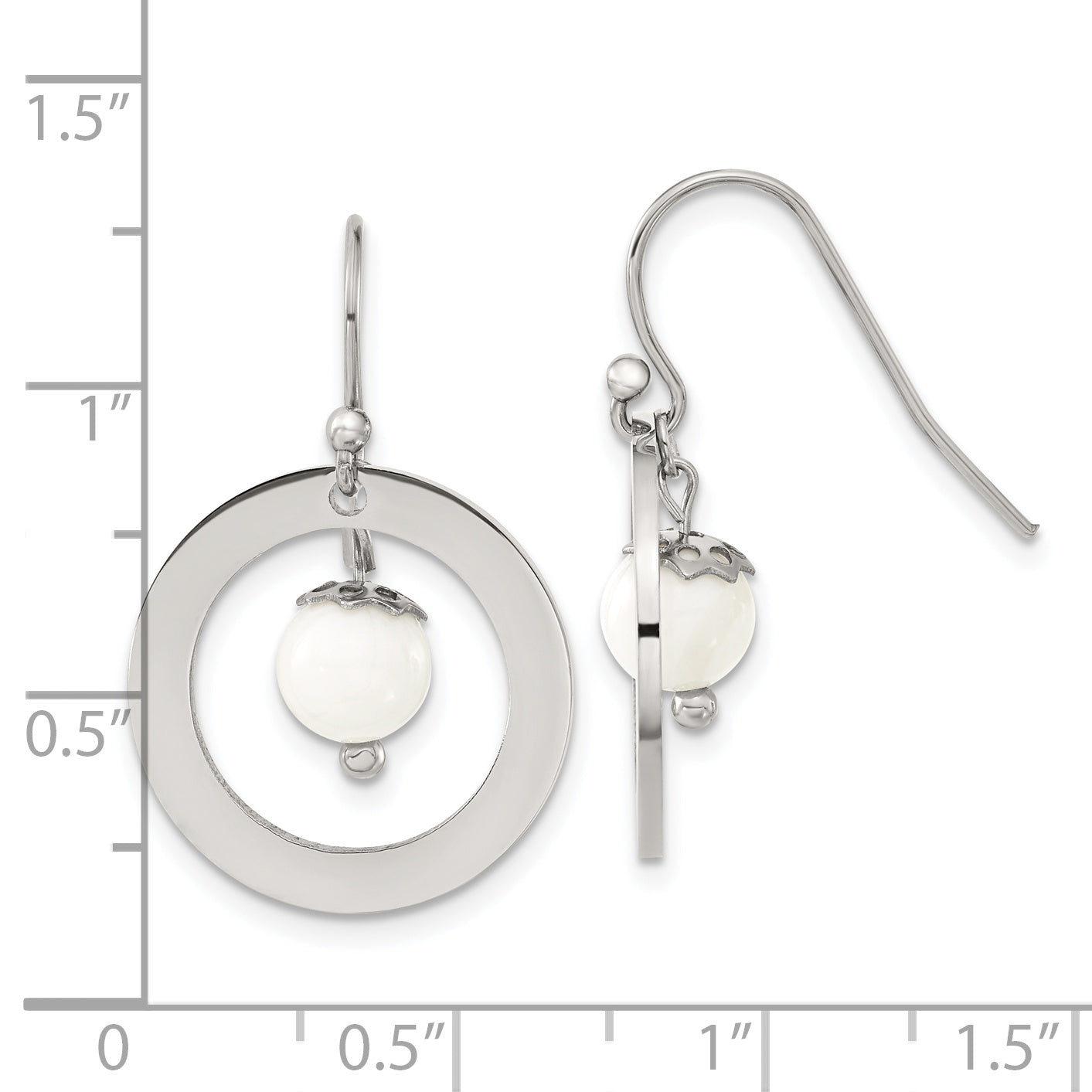 Chisel Stainless Steel Polished with Synthetic White Turquoise Dangle Shepherd Hook Earrings