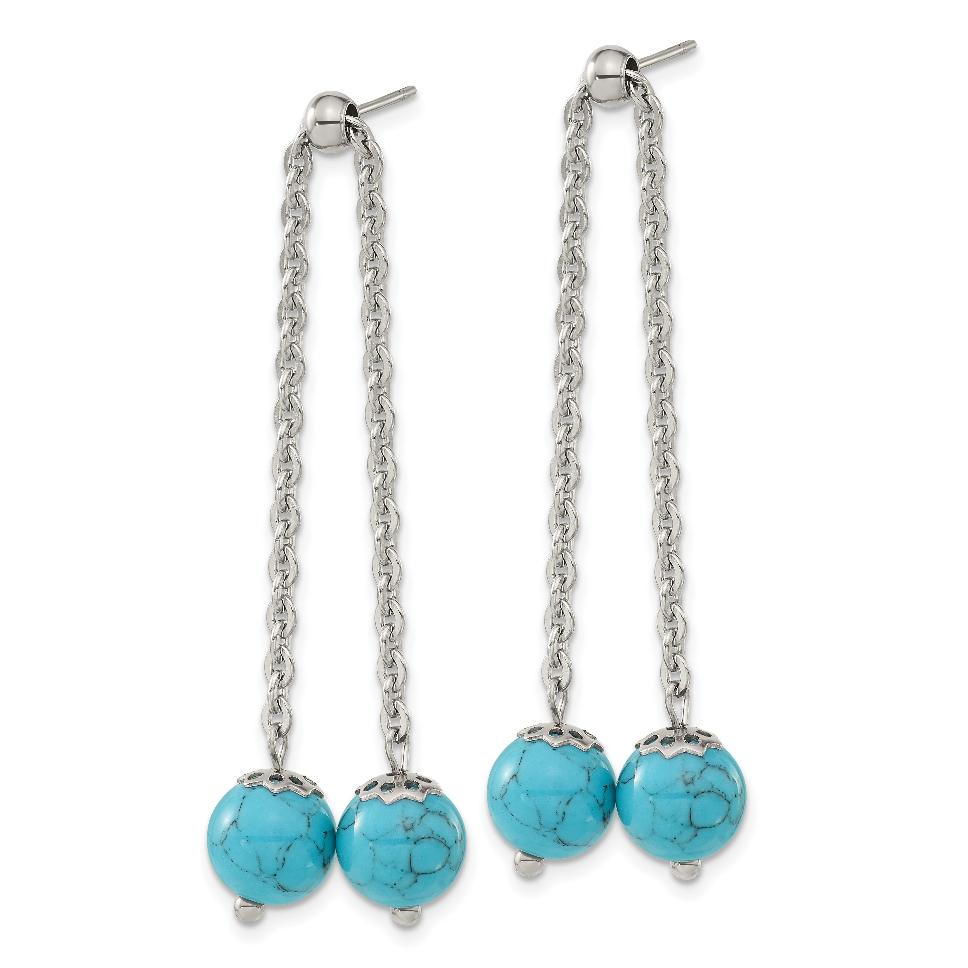 Chisel Stainless Steel Polished with Synthetic Turquoise Moveable Dangle Post Earrings