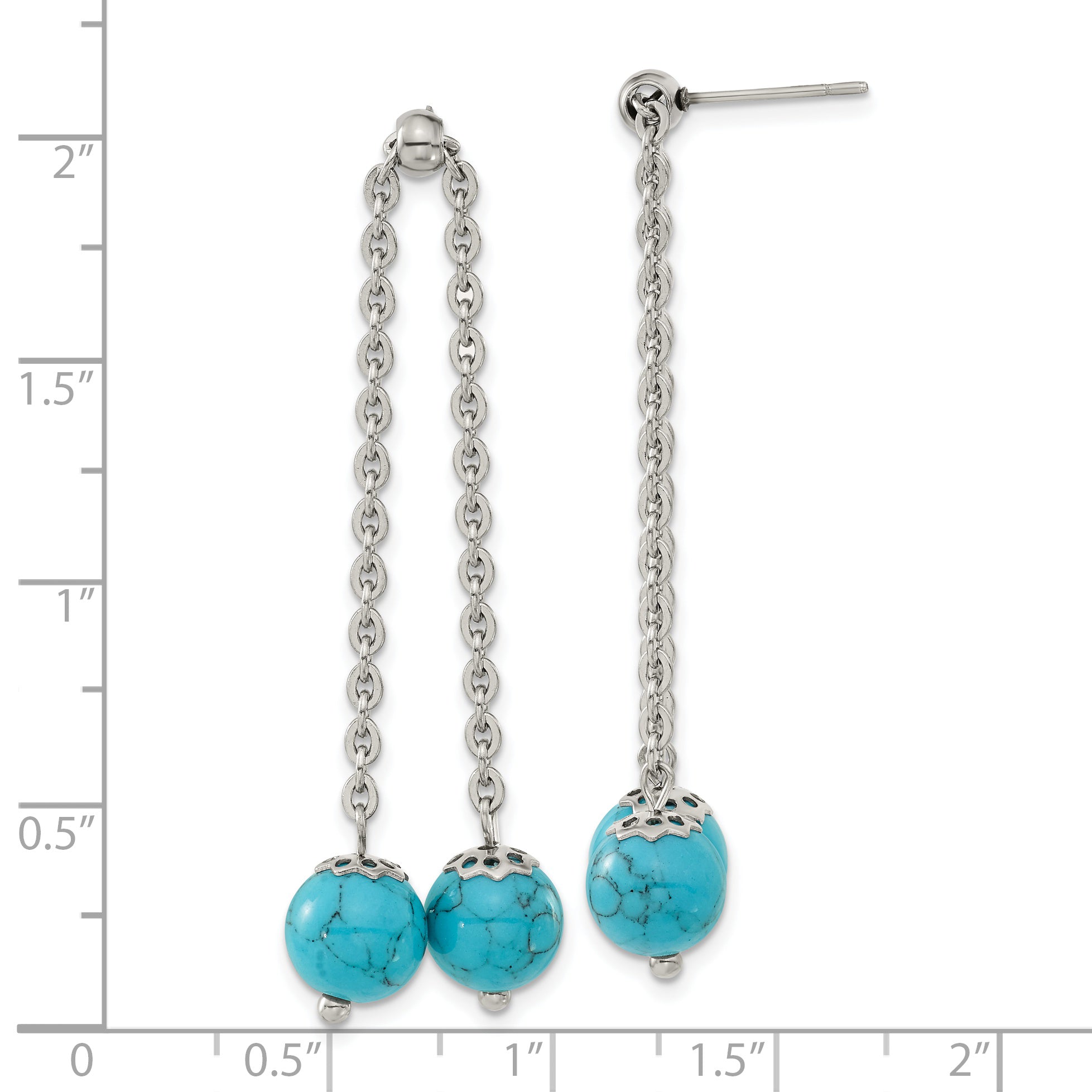 Chisel Stainless Steel Polished with Synthetic Turquoise Moveable Dangle Post Earrings