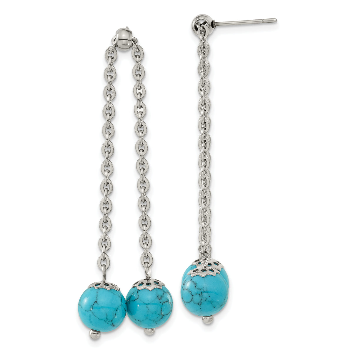 Chisel Stainless Steel Polished with Synthetic Turquoise Moveable Dangle Post Earrings