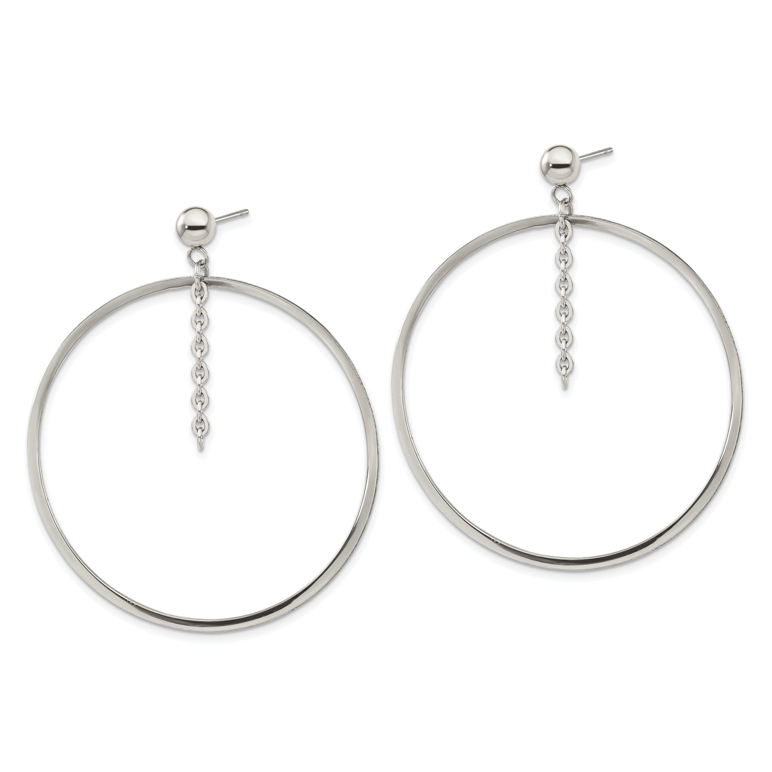 Chisel Stainless Steel Polished Circle Post Dangle Earrings