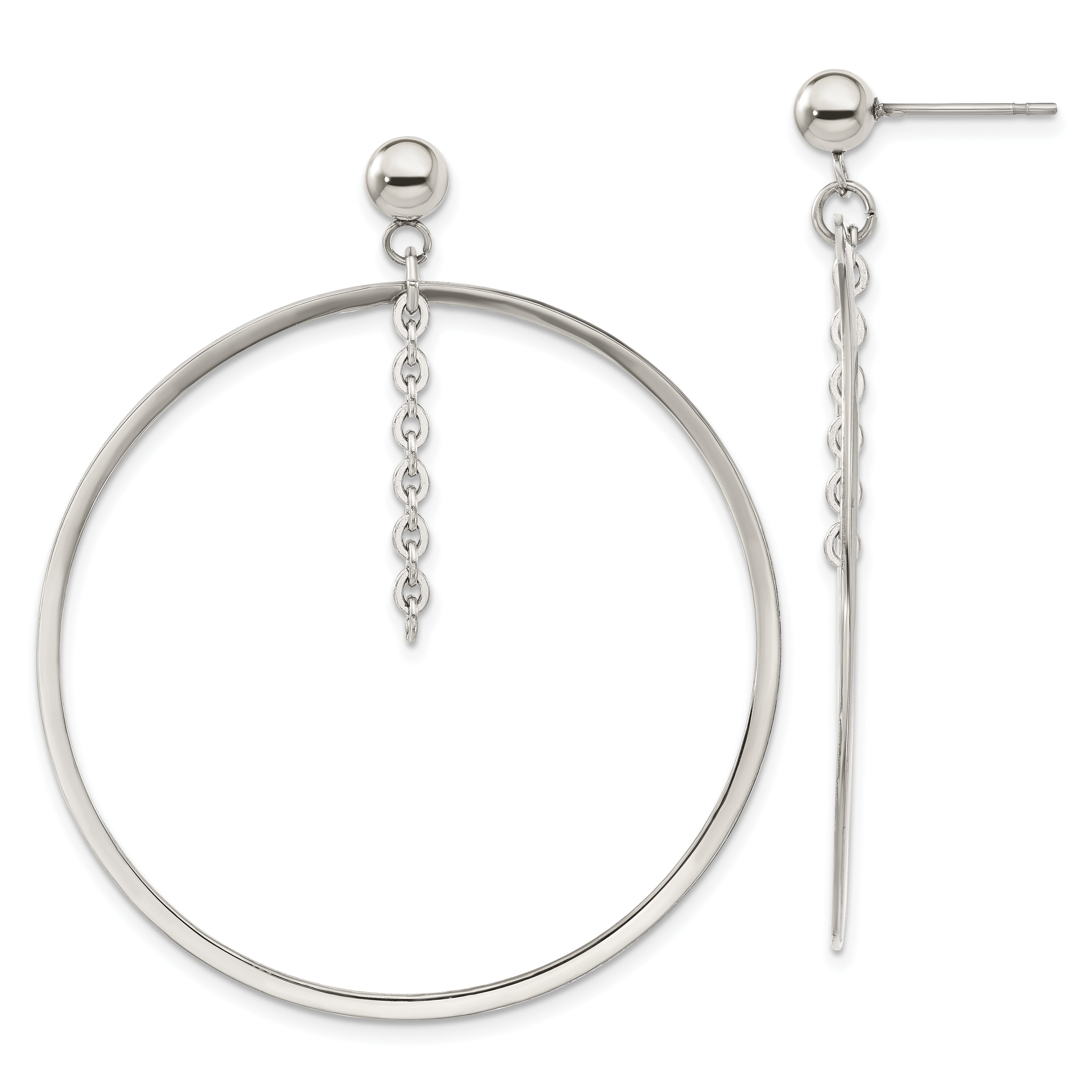 Chisel Stainless Steel Polished Circle Post Dangle Earrings