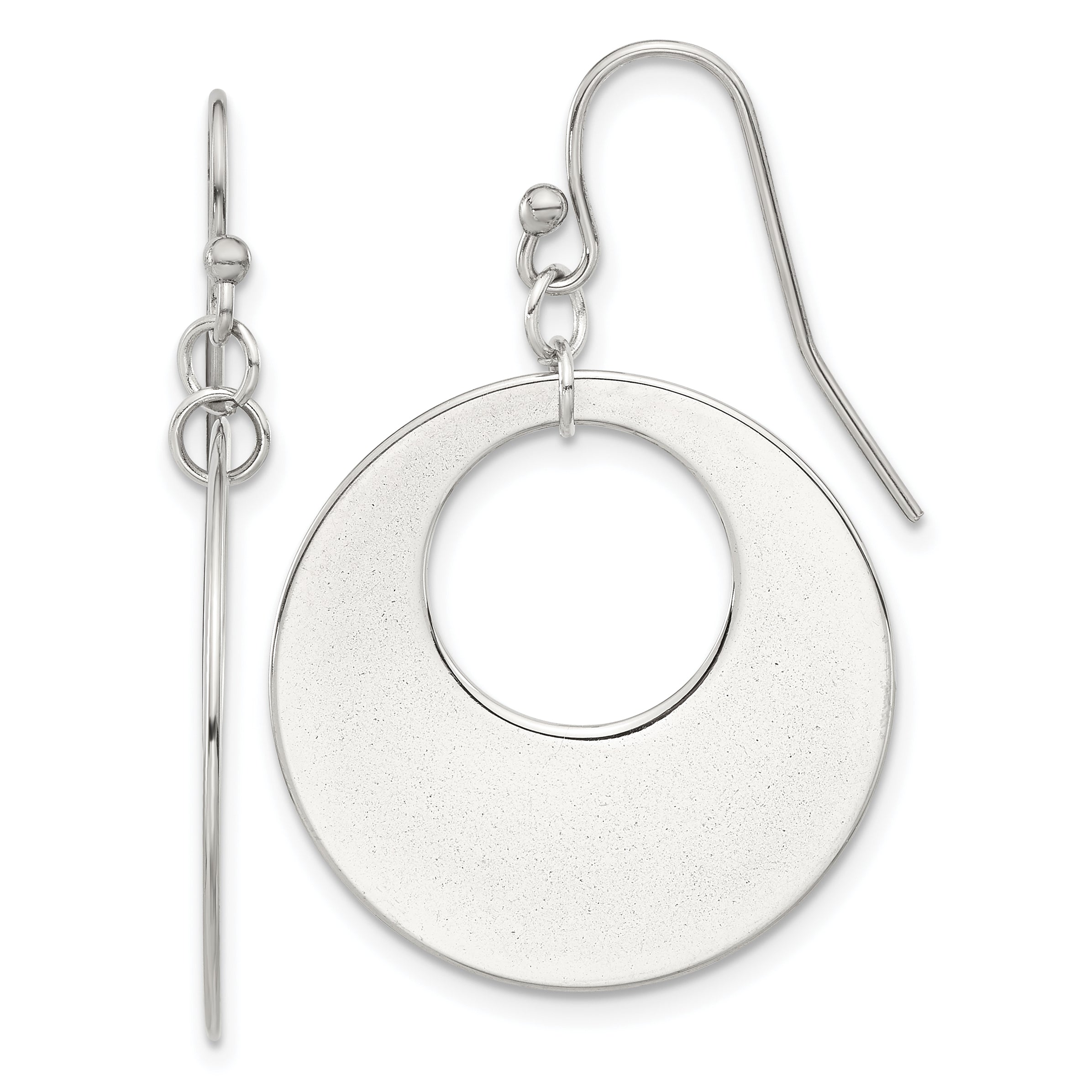 Chisel Stainless Steel Polished Circles Dangle Shepherd Hook Earrings