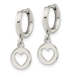 Chisel Stainless Steel Polished Cut Out Heart Dangle Hoop Earrings