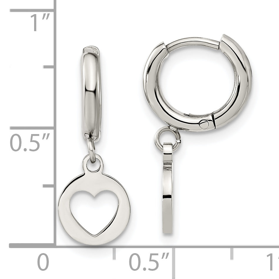 Chisel Stainless Steel Polished Cut Out Heart Dangle Hoop Earrings