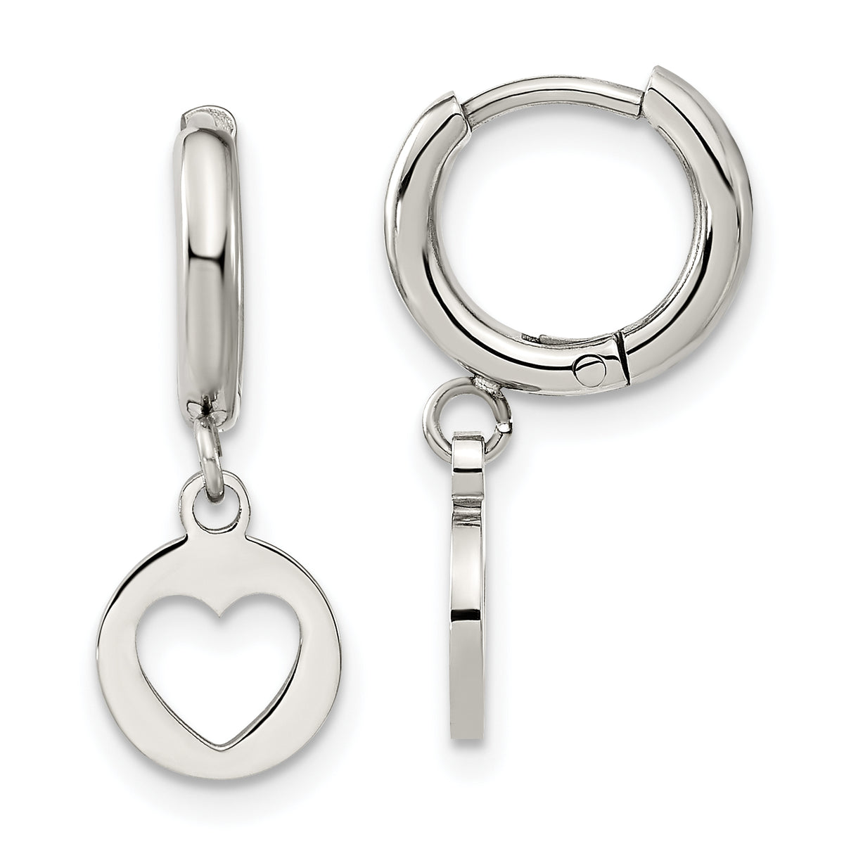 Chisel Stainless Steel Polished Cut Out Heart Dangle Hoop Earrings