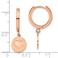 Chisel Stainless Steel Polished Rose IP-plated Heart Dangle Hoop Earrings