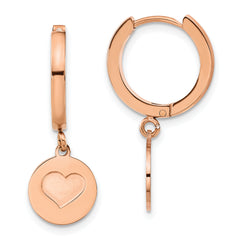 Chisel Stainless Steel Polished Rose IP-plated Heart Dangle Hoop Earrings