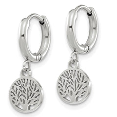 Chisel Stainless Steel Polished Tree Dangle Hoop Earring