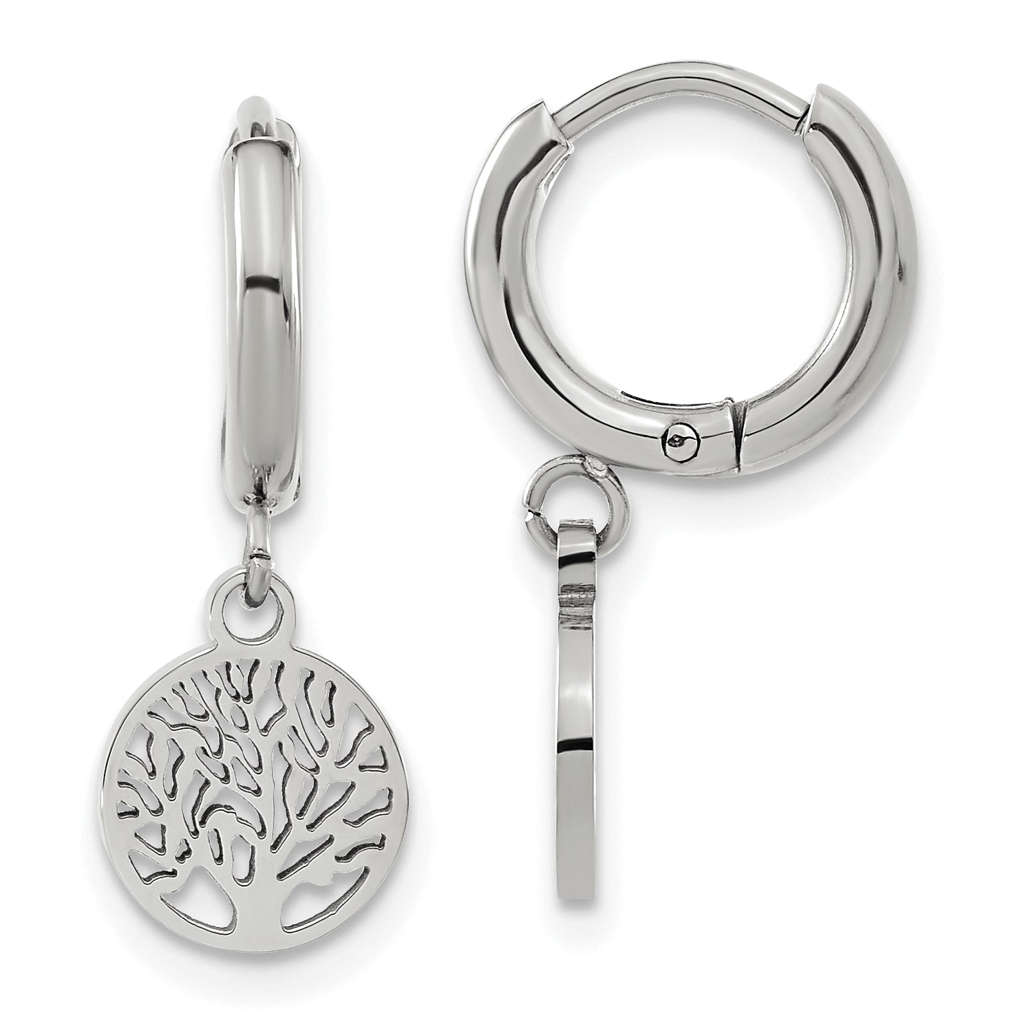 Chisel Stainless Steel Polished Tree Dangle Hoop Earring