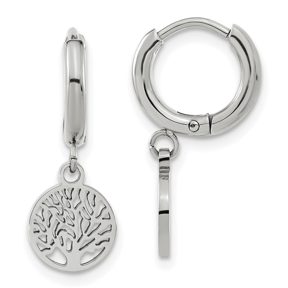 Chisel Stainless Steel Polished Tree Dangle Hoop Earring