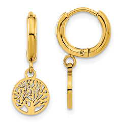 Chisel Stainless Steel Polished Yellow IP-plated Tree Dangle Hoop Earring