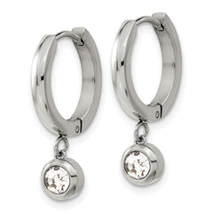 Chisel Stainless Steel Polished with CZ Dangle Hoop Earrings