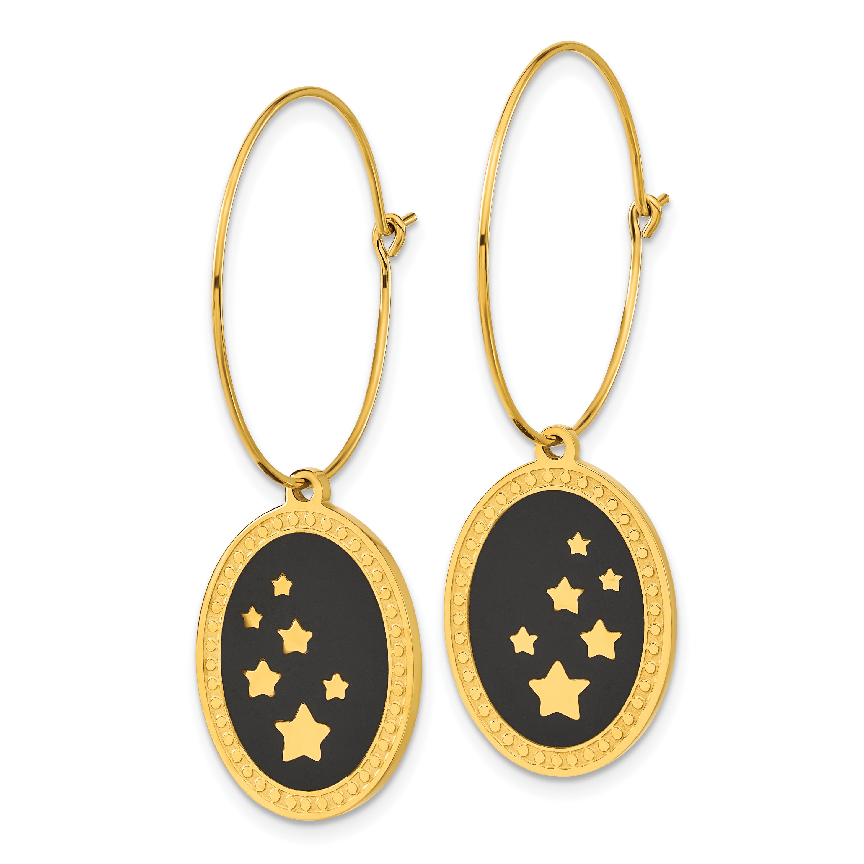 Chisel Stainless Steel Polished Yellow IP-plated Enameled Stars Dangle Hoop Earrings