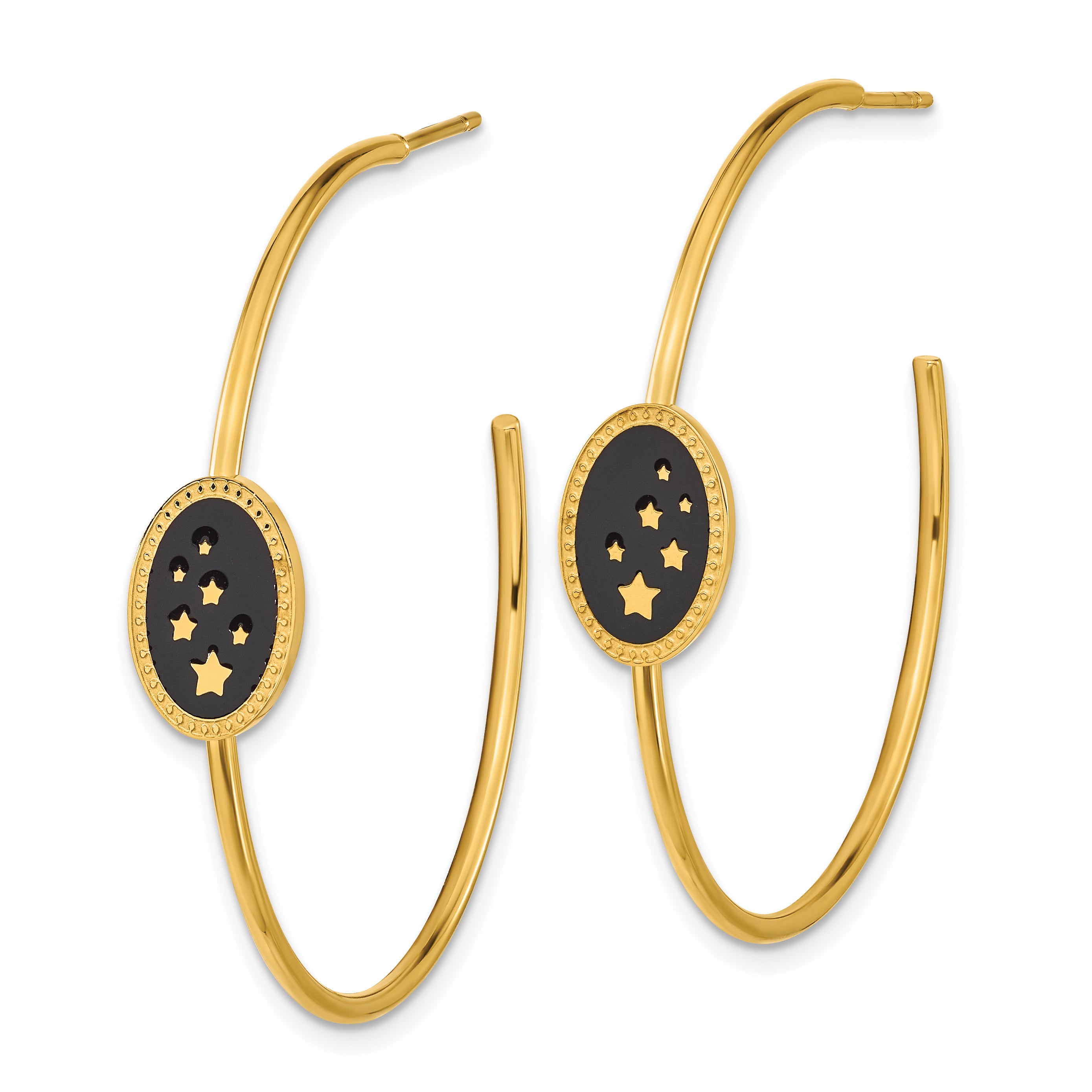 Chisel Stainless Steel Polished Yellow IP-plated Enameled Stars Post Hoop Earrings