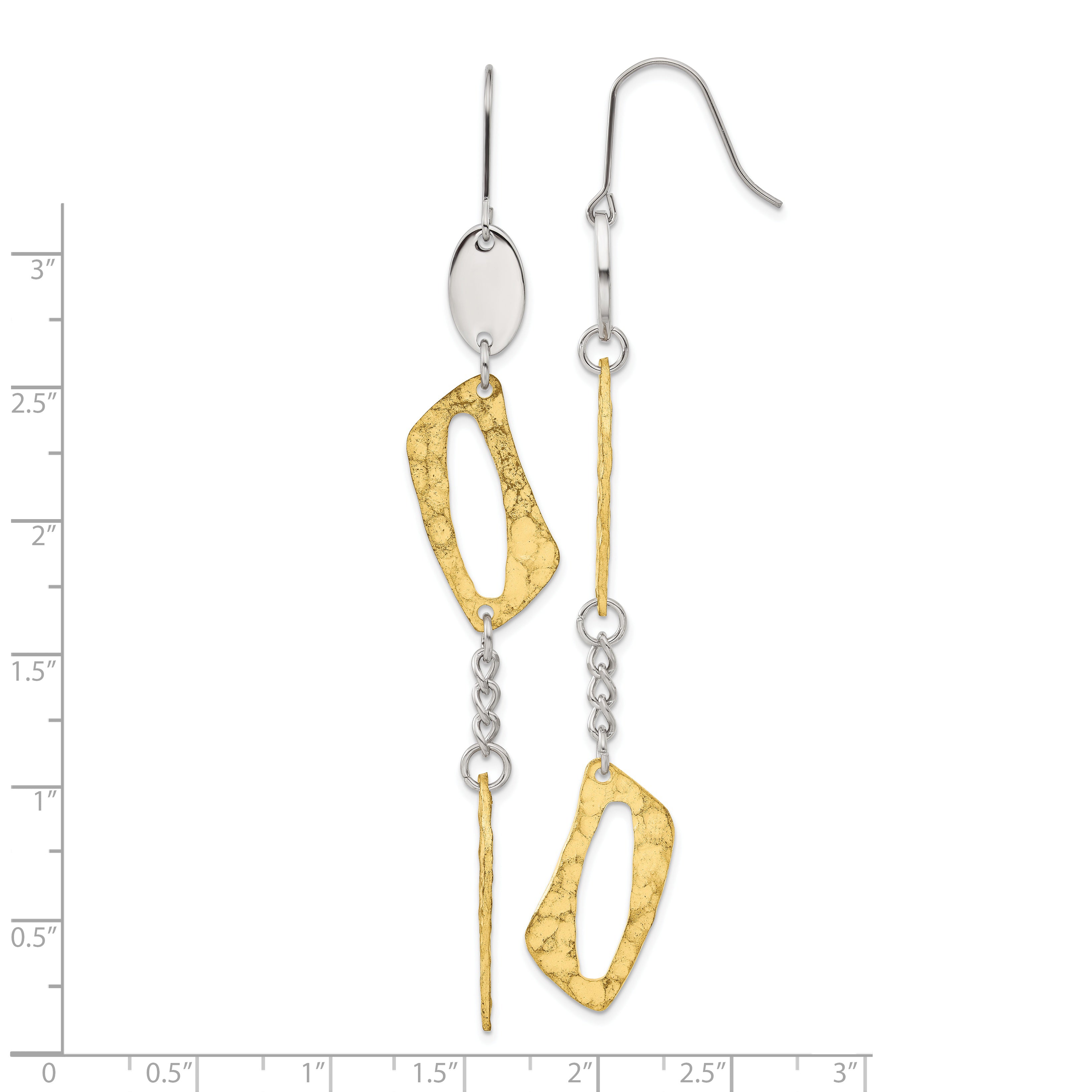 Stainless Steel & Yellow IP-plated Textured Square Link Dangle Earrings