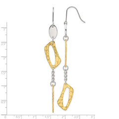 Stainless Steel & Yellow IP-plated Textured Square Link Dangle Earrings