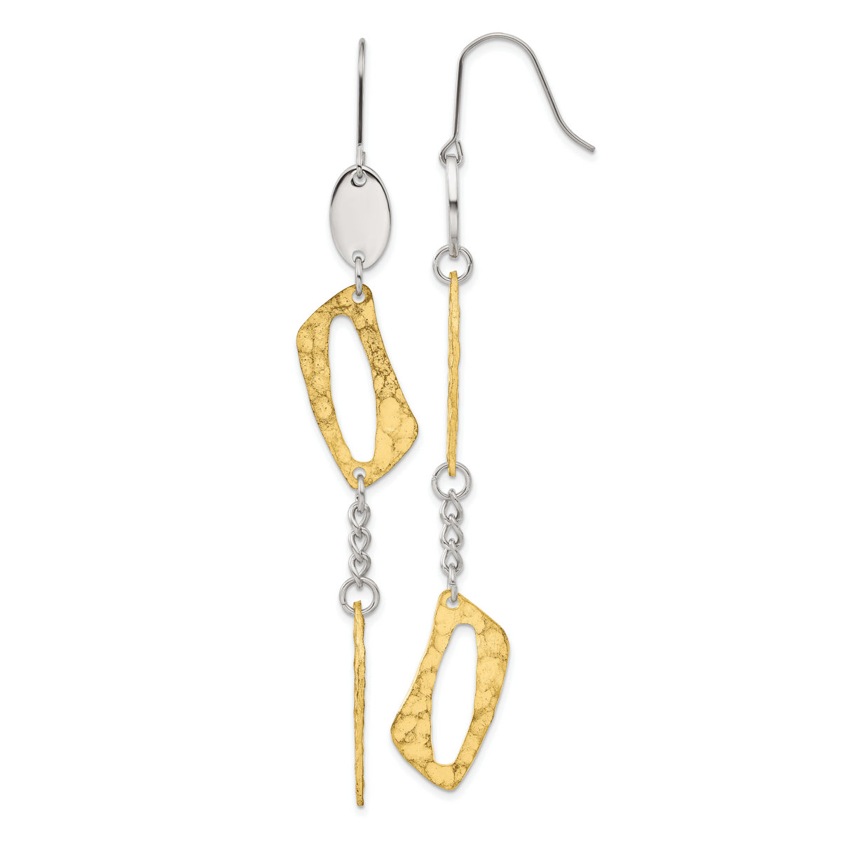 Stainless Steel & Yellow IP-plated Textured Square Link Dangle Earrings