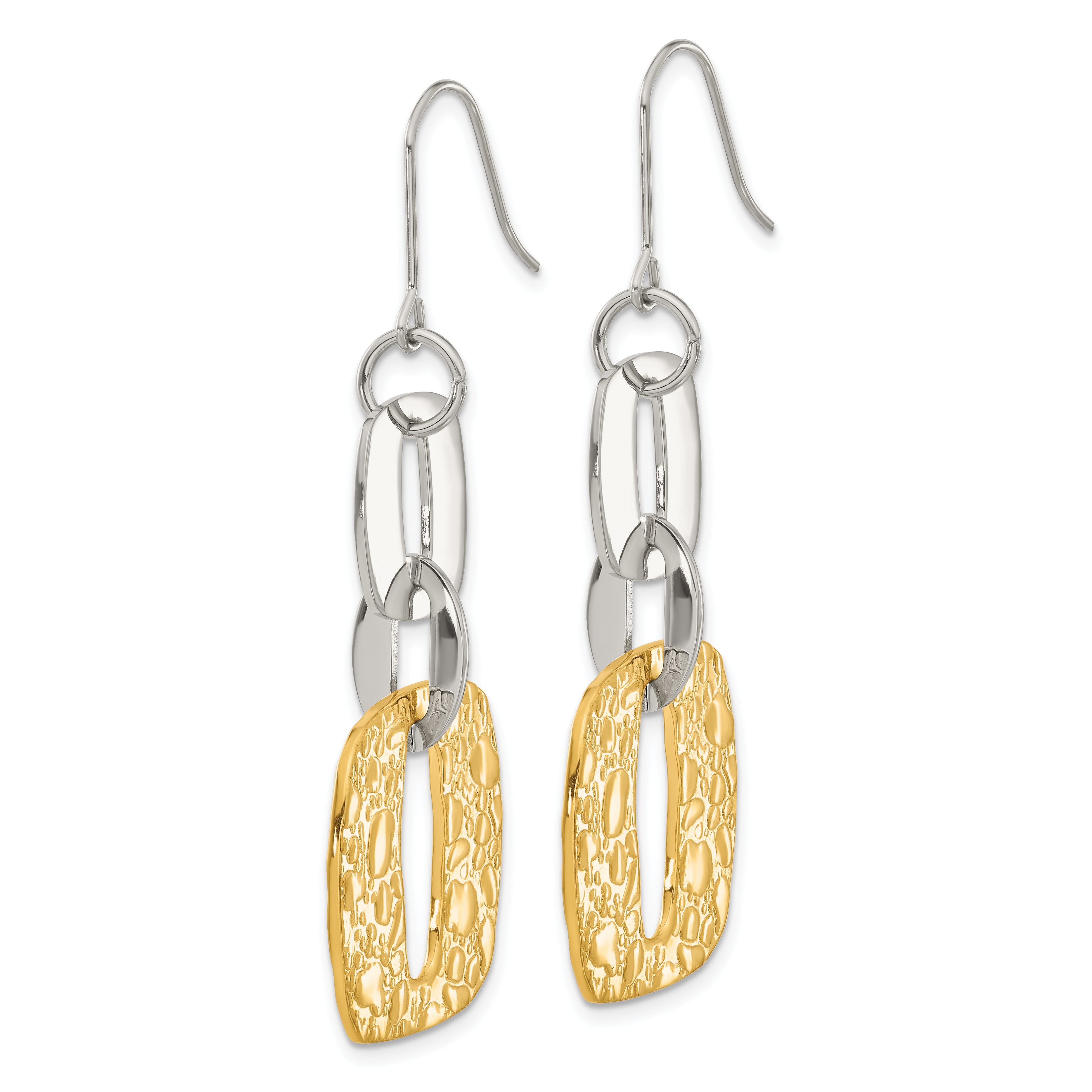 Stainless Steel Gold Tone Textured Dangle Earrings with Gift Pouch