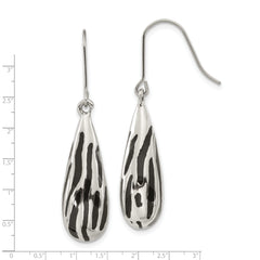 Stainless Steel Black Resin Striped Polished Teardrop Dangle Earrings