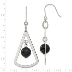 Stainless Steel Triangle & Onyx Dangle Shepherd Hook Earrings