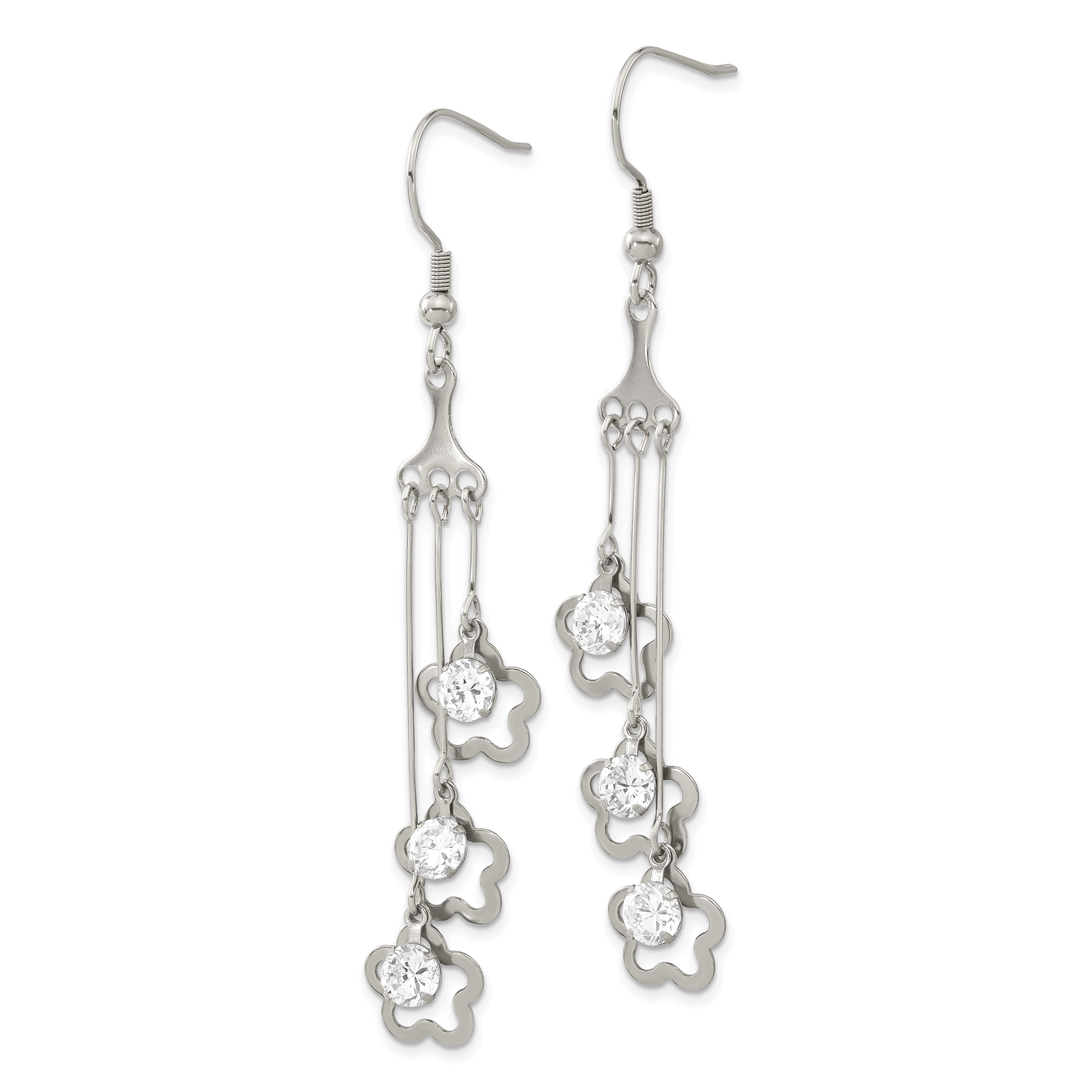 Sophia Jewelers Stainless Steel CZ Flower Dangle Polished Earrings