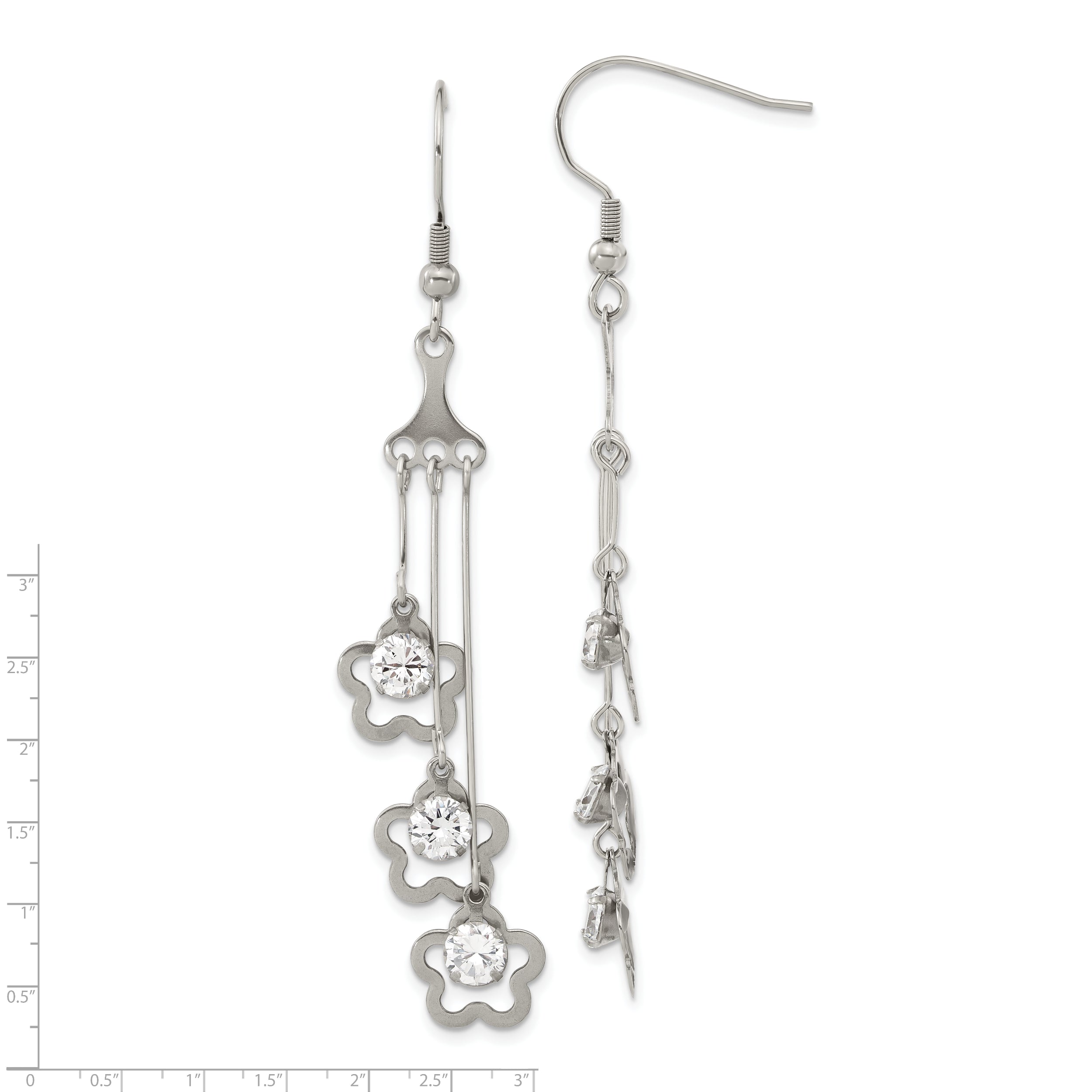 Sophia Jewelers Stainless Steel CZ Flower Dangle Polished Earrings