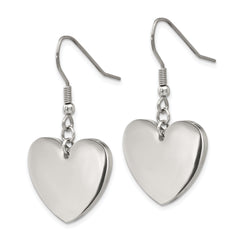 Chisel Stainless Steel Heart Dangle Earrings with Polished Engravable Finish