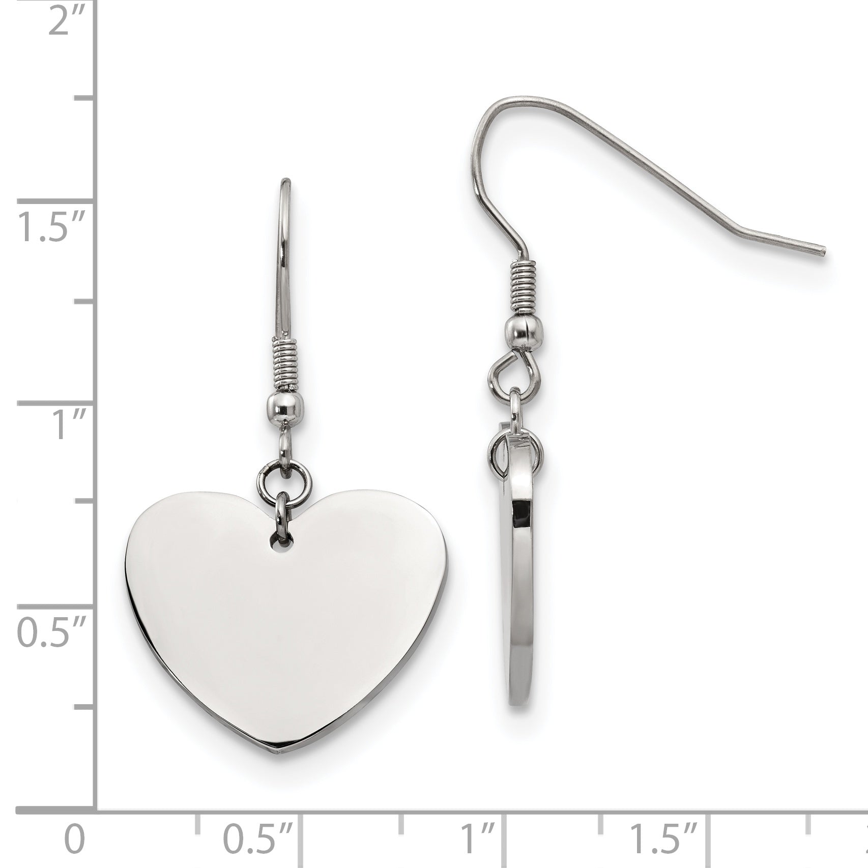 Chisel Stainless Steel Heart Dangle Earrings with Polished Engravable Finish