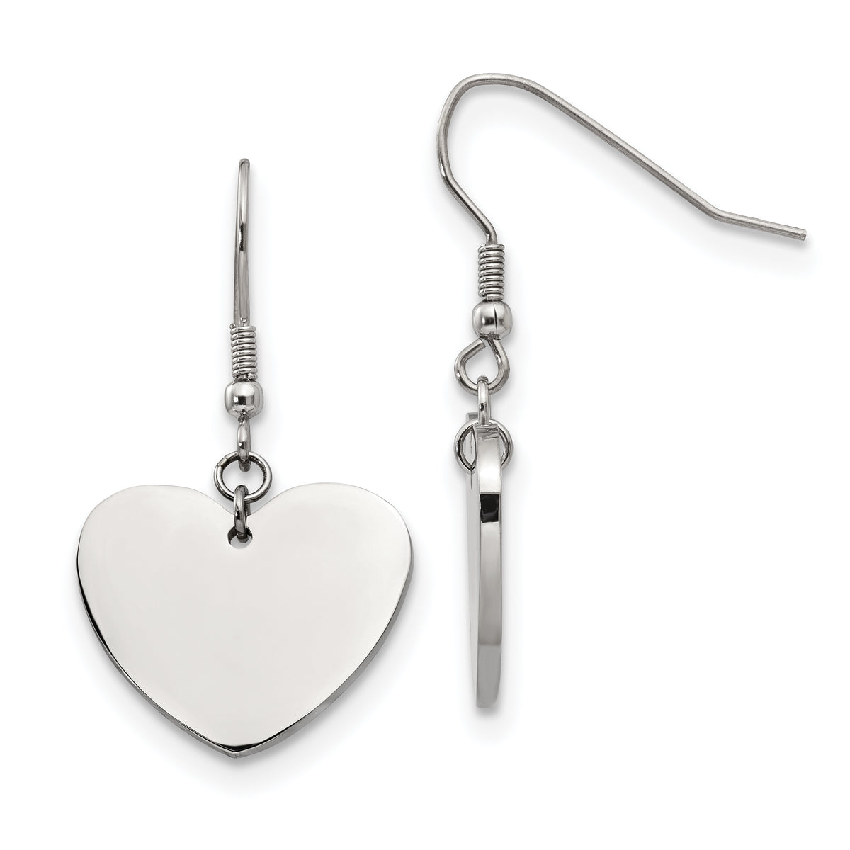 Chisel Stainless Steel Polished Heart Dangle Shepherd Hook Earrings