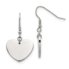 Chisel Stainless Steel Polished Heart Dangle Shepherd Hook Earrings