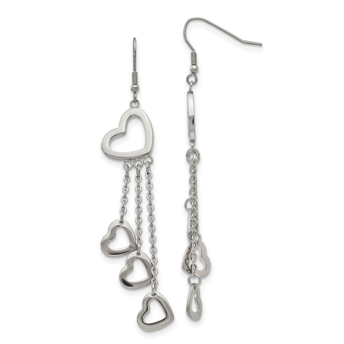 Chisel Stainless Steel Polished Hearts Dangle Shepherd Hook Earrings