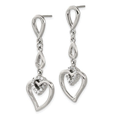 Sophia Jewelers Polished Stainless Steel Heart Dangle Earrings with CZ Stones