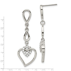 Sophia Jewelers Polished Stainless Steel Heart Dangle Earrings with CZ Stones