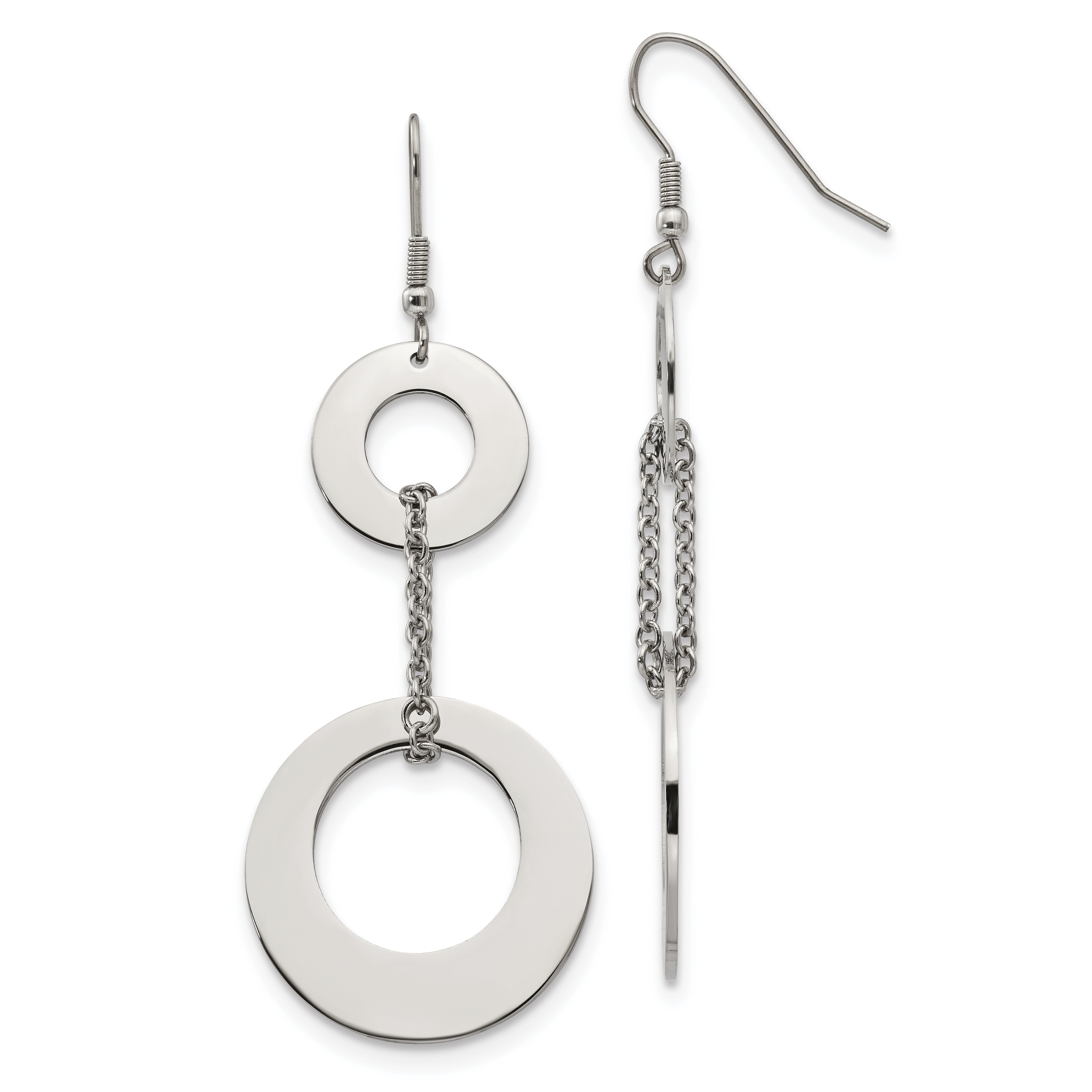 Chisel Stainless Steel Polished Circles Dangle Shepherd Hook Earrings