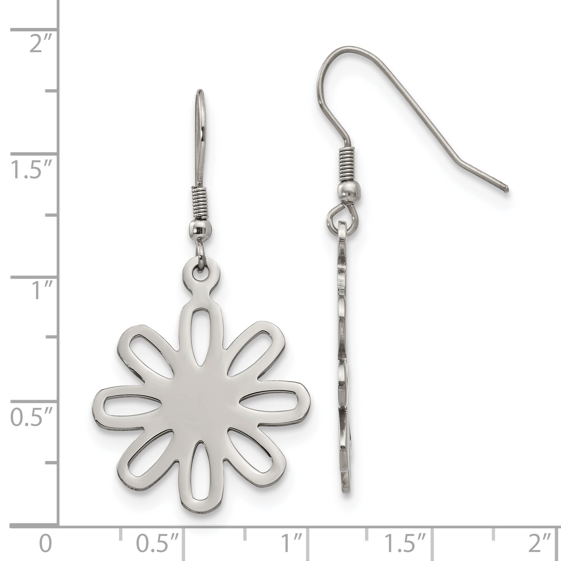 Sophia Jewelers Polished Stainless Steel Flower Dangle Earrings Gift Ready