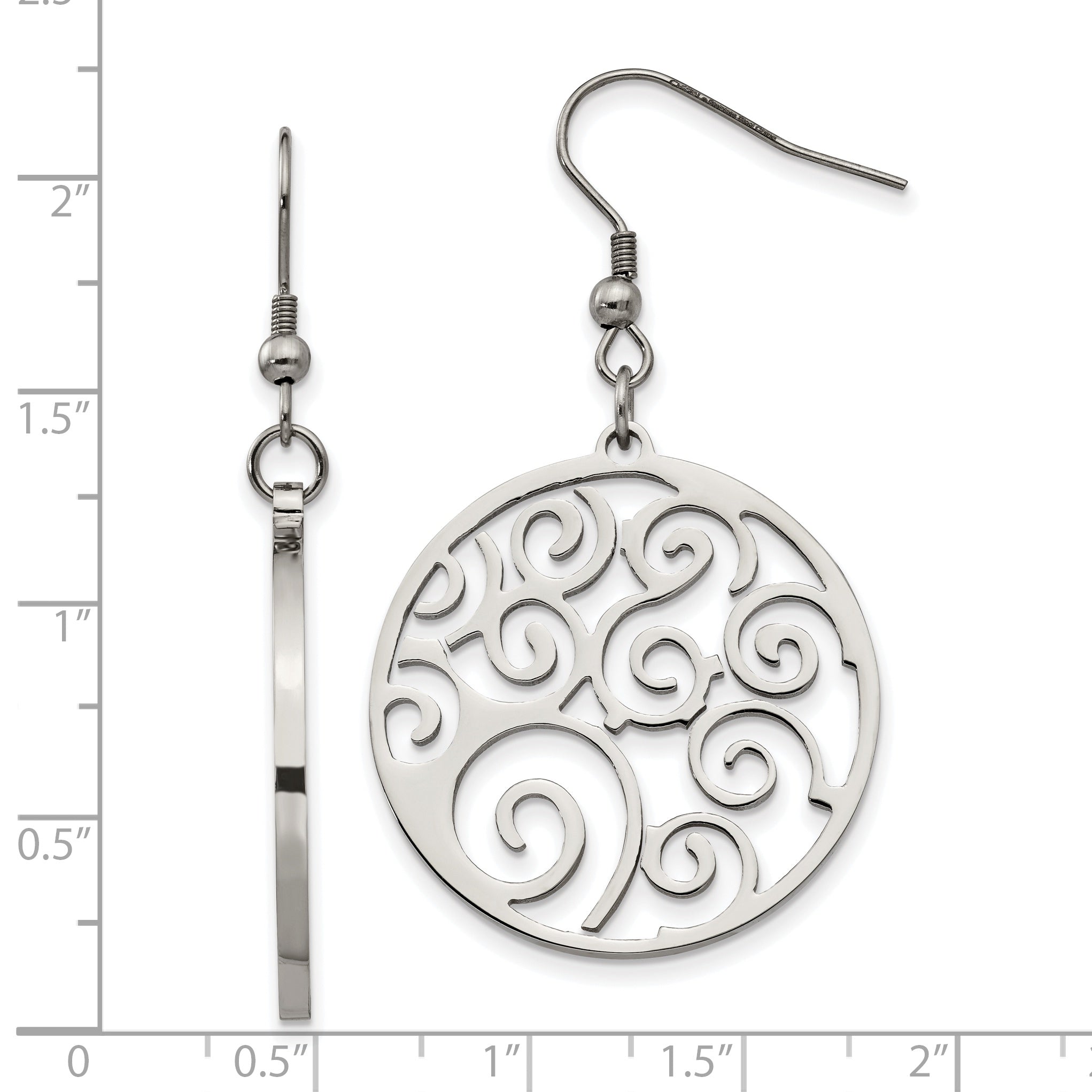 Stainless Steel Drop Earrings with Polished Swirl Design Gift Ready