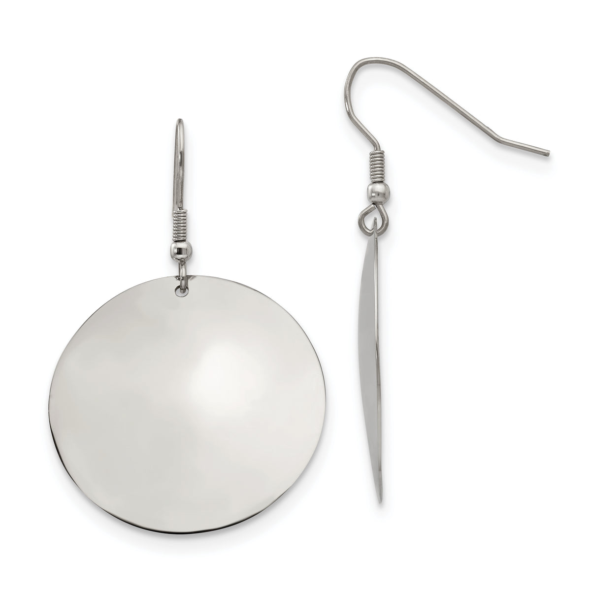 Chisel Stainless Steel Polished Disc Dangle Shepherd Hook Earrings