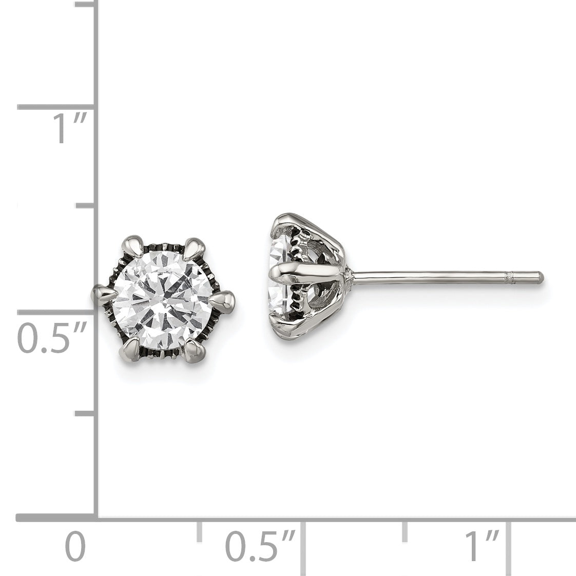 Sophia Jewelers Stainless Steel Unisex CZ Stud Earrings Antiqued Polished