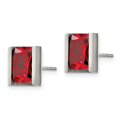 Sophia Jewelers Unisex Polished Stainless Steel Red CZ Birthstone Stud Earrings