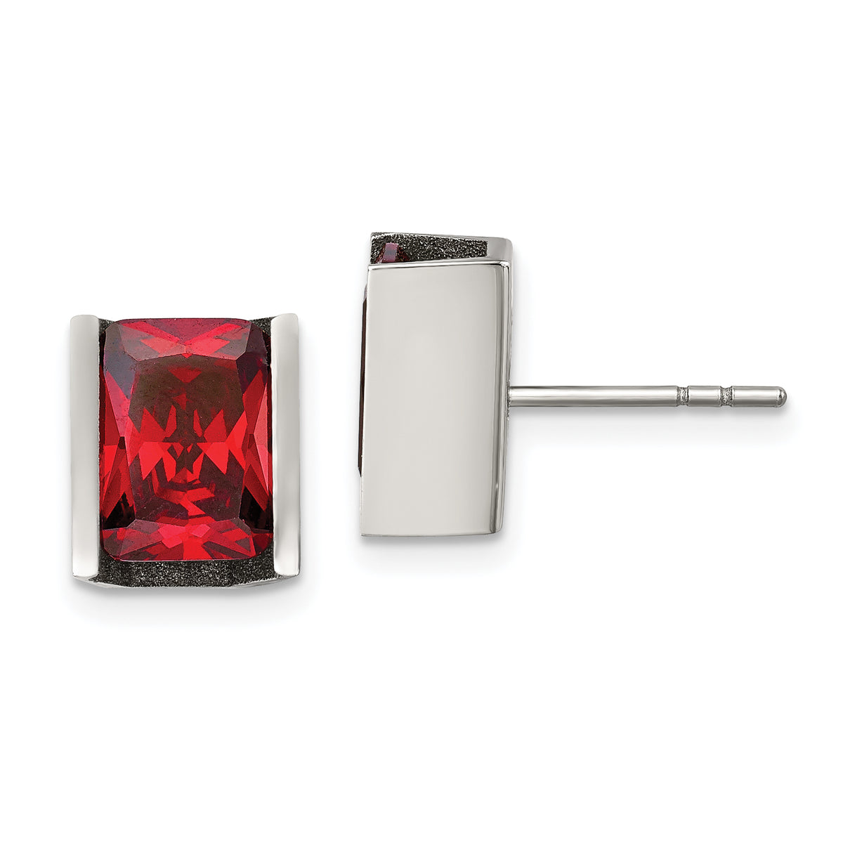 Chisel Stainless Steel Polished Red CZ Rectangle Post Earrings