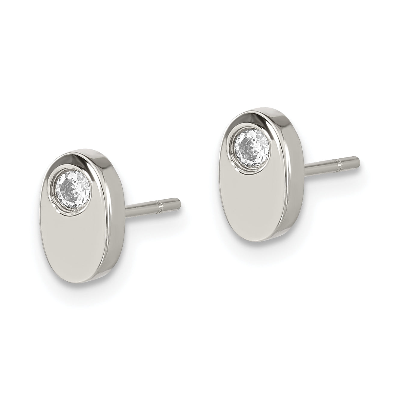 Sophia Jewelers Stainless Steel Unisex CZ Polished Oval Earrings Gift Ready