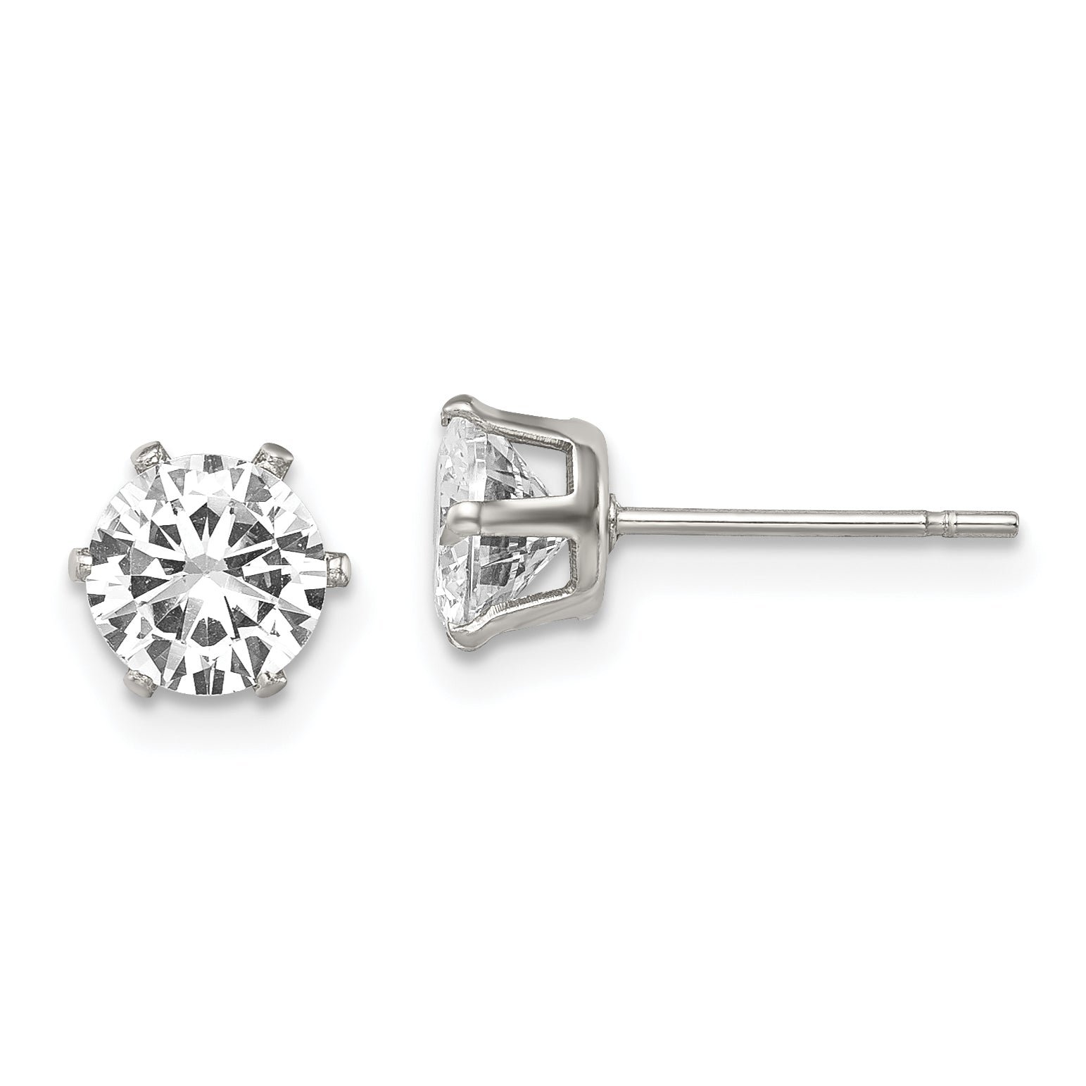 Chisel Stainless Steel Polished 6mm Round CZ Stud Post Earrings